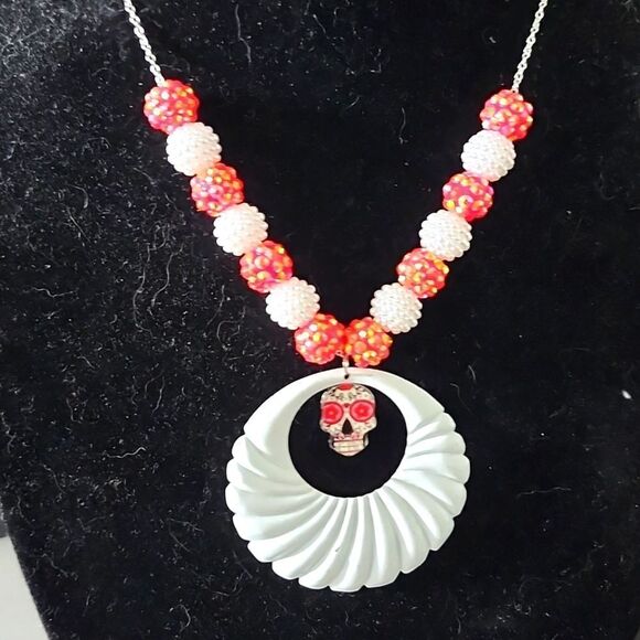 Hand Crafted Jewelry - Handmade Crimson Skull spiral necklace